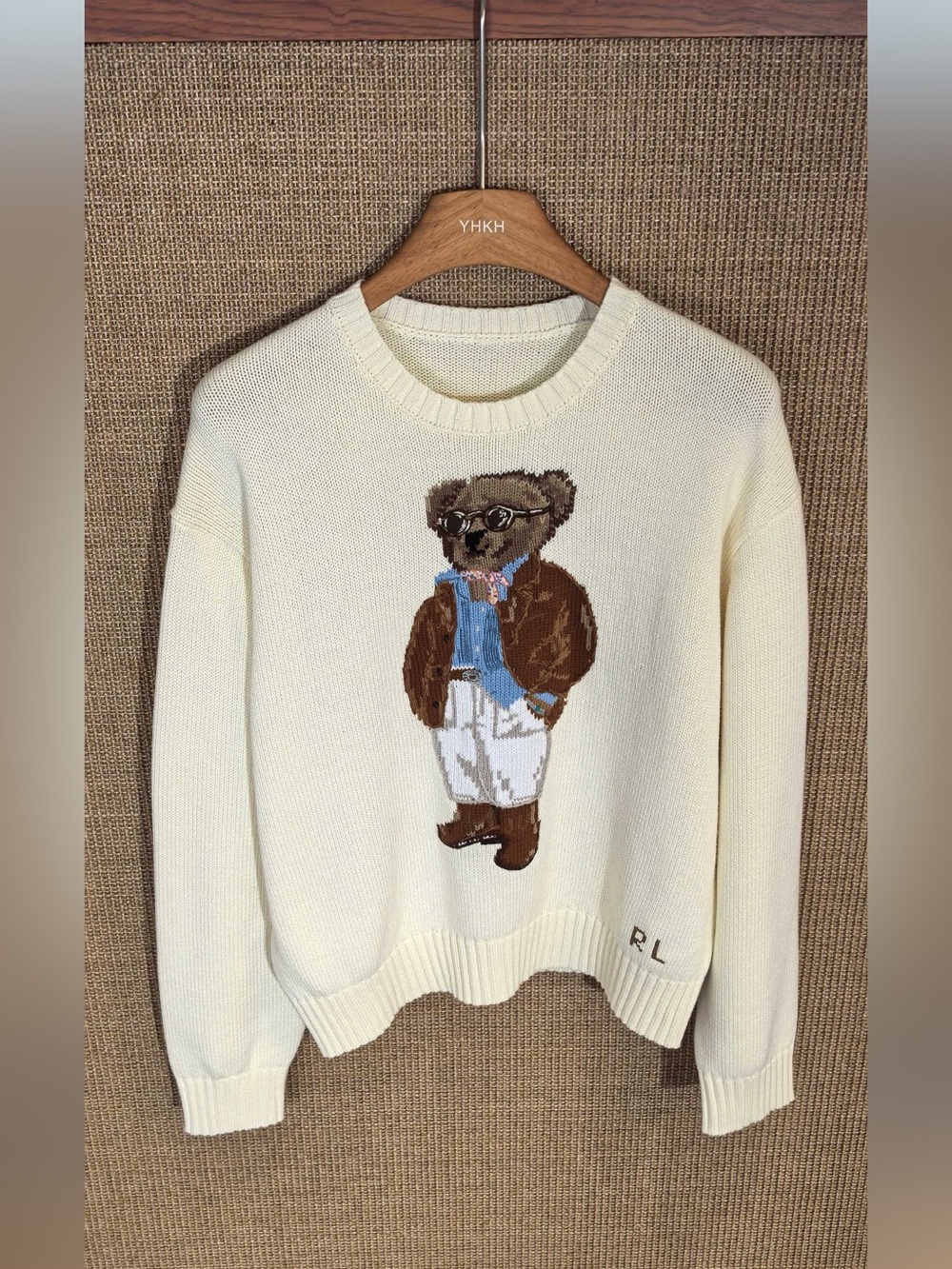 Polo Ralph Lauren Cream Dapper Suit Polo Bear Crewneck Knit Sweater